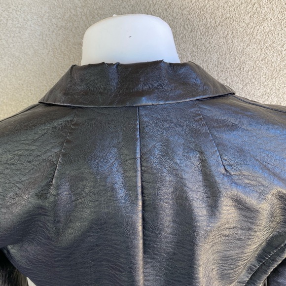 Black Faux Leather Crop Moto Biker Jacket - Picture 11 of 11